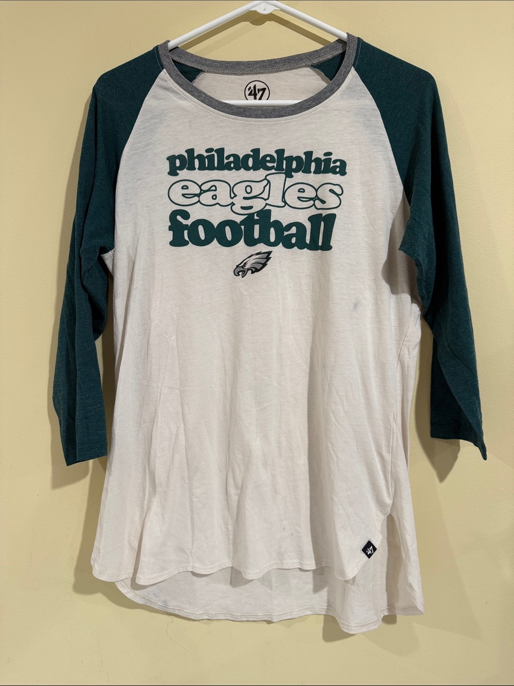 '47 Philadelphia Eagles White and Dark Green Raglan Tee